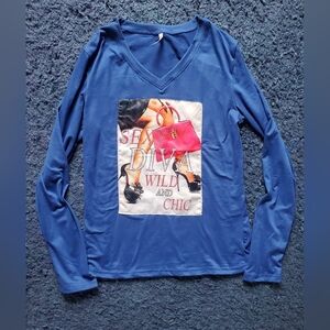 Sexy Diva Wild And Chic Stylish Blue Long Sleeve Top Size L